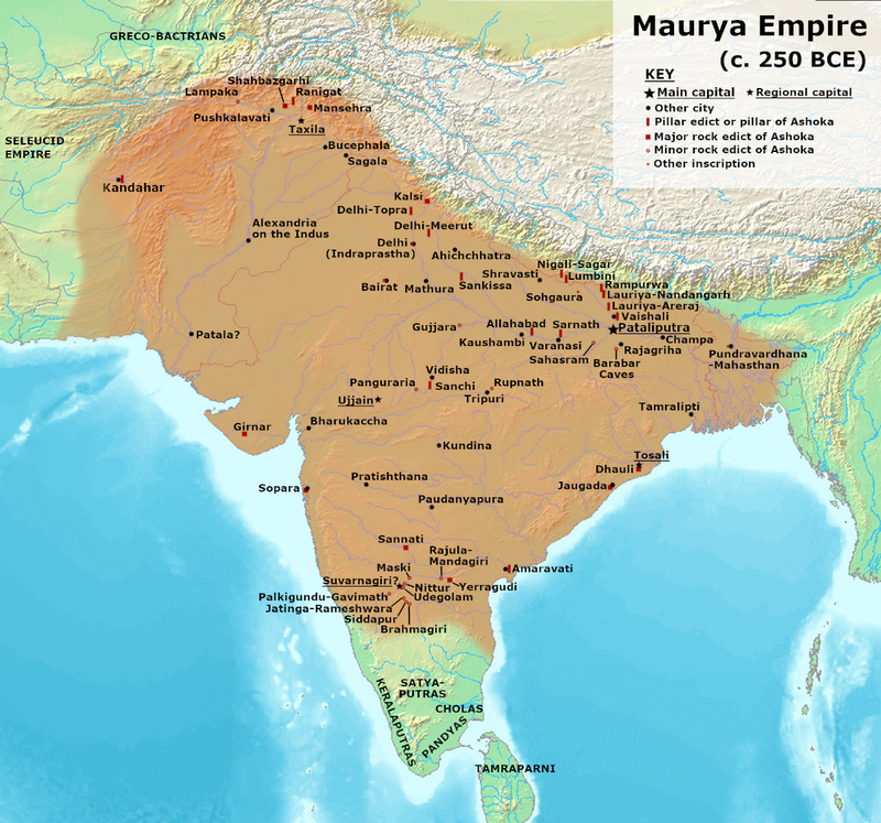 Maximum Extent of Mauryan Empire under Emperor Ashoka